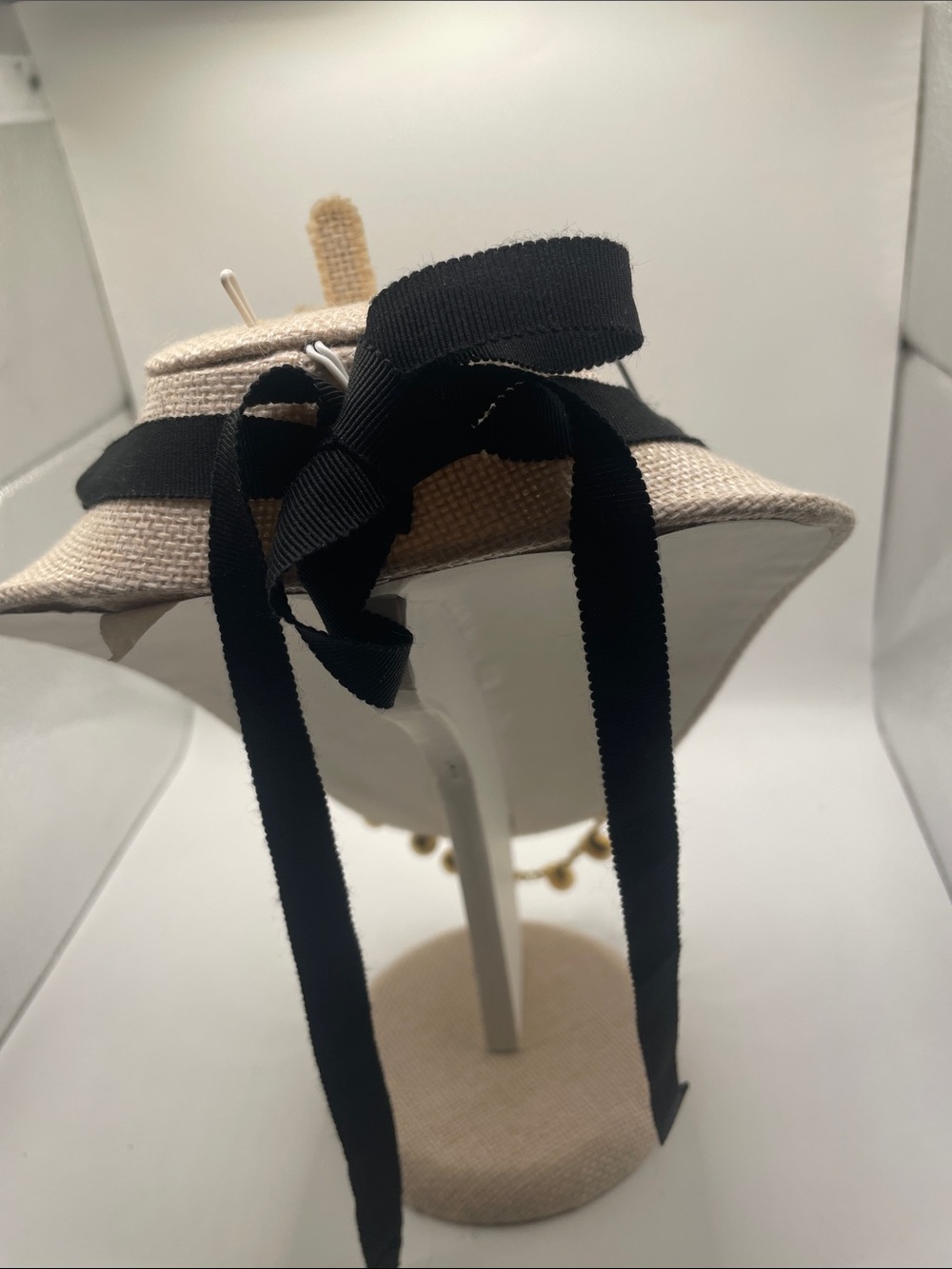 J. Crew Brass Gold Plated Necklace With Crystals and Black Ribbon Tie. Signed - Picture 4 of 7